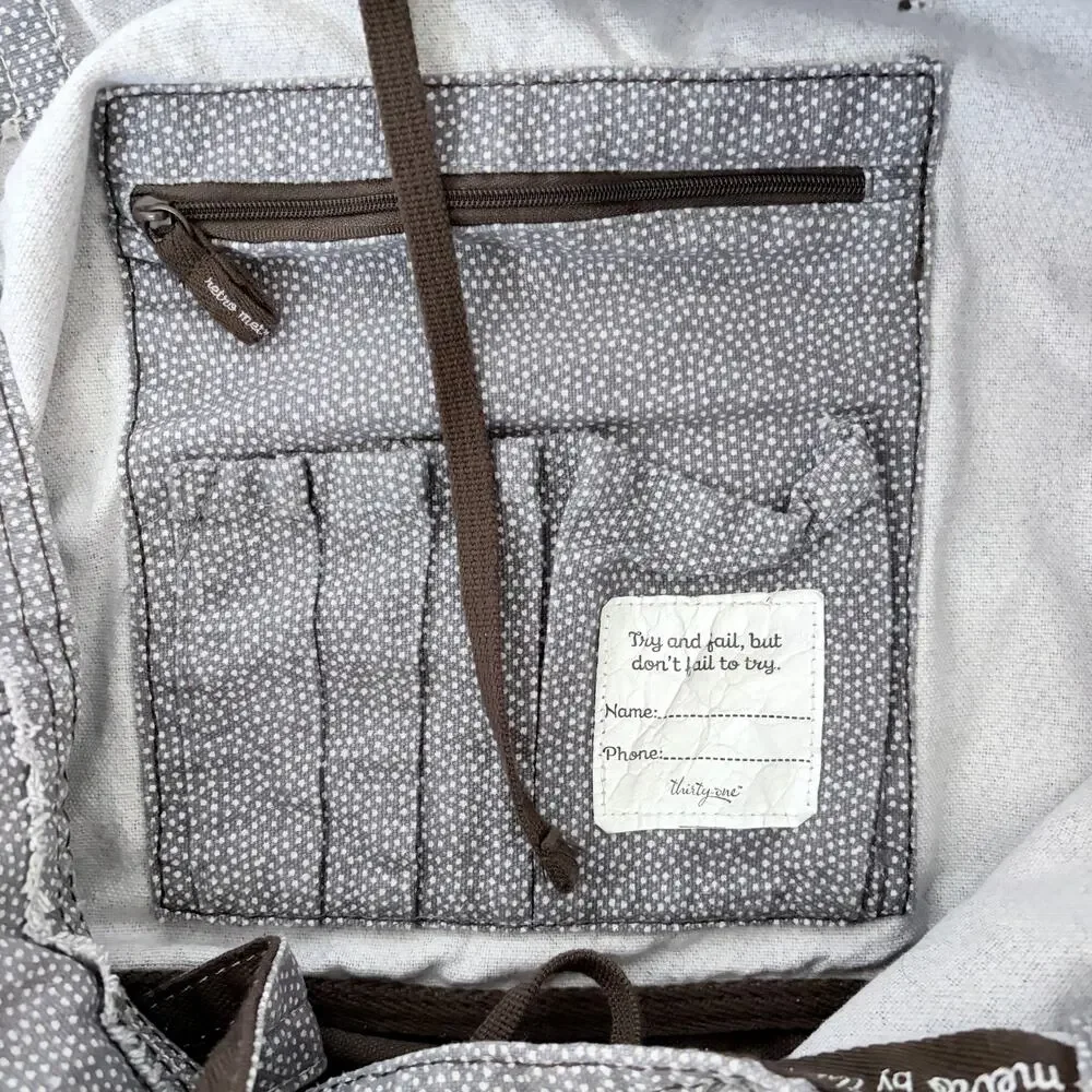 Thirty One Retro Metro Large Shoulder Canvas Tote Bag Gray White Polka Dot